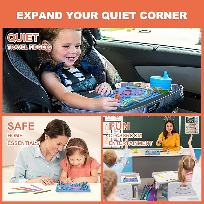 Sensory Fidget Toys for Kids,Silicone Sensory Activity Board for Stress,Soft Worry Toys for Calm Down Corner Supplies,Play Therapy ,Portable Travel Bag & 15 Strings,Simple Dimple Fidget Toys