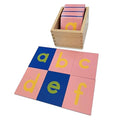 Montessori Sandpaper Letters | Lowercase | PP Wood Tiles | Vowel Consonant Color Coded | Includes Storage Box