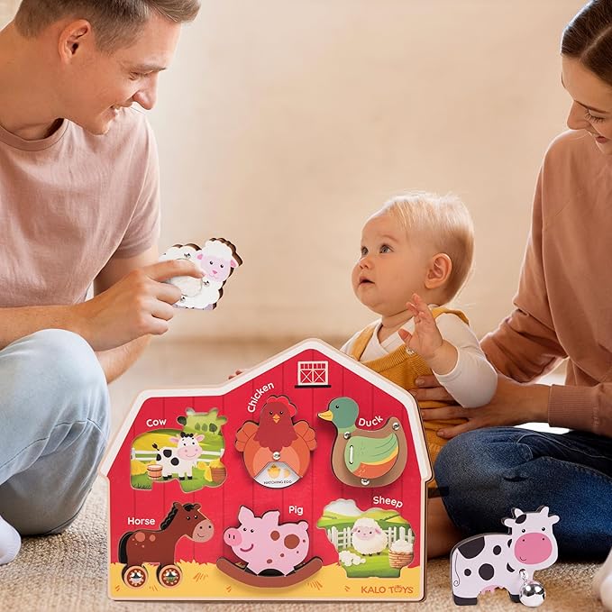 Wooden Montessori Farm Puzzles for Toddlers 1-3 – Interactive Sensory Animal Toys with Textures & Sound -Educational Puzzle & Baby Gifts for Fine Motor Skills & Autism Friendly
