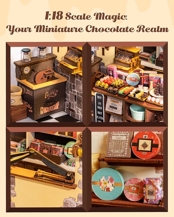 Rolife DIY Miniature House Kit Henry's Chocolate Shop 1:18 Scale Dollhouse Diorama, Tiny House Building Kit Crafts for Adults Home Decor Gift for Adults Him Her