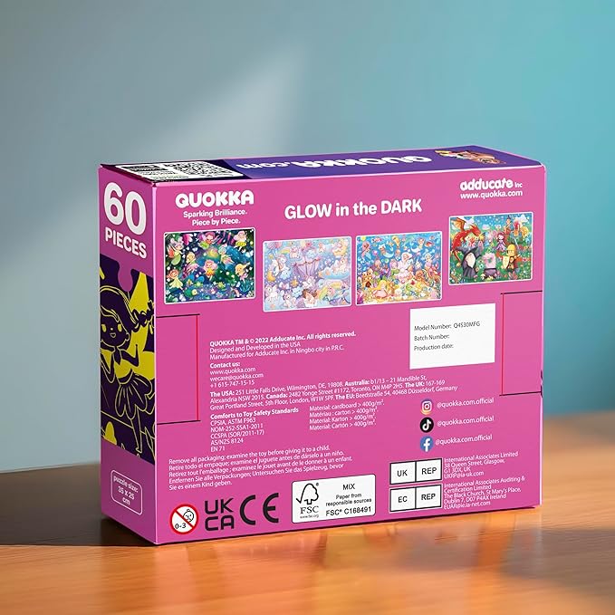 QUOKKA 4x60 Piece Puzzles for Kids Ages 4-6 – Glow-in-The-Dark Puzzles for Kids 4-8 I Unicorns, Mermaids, Fairy Tale I Fun Educational Toddler Puzzle for Boys and Girls – Educational Game Toys Gift