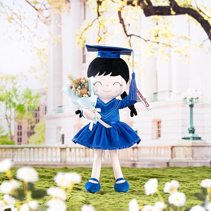 Gloveleya Baby Girl Gifts Graduation Plush Girls Dolls Congratulation Gift for Kindergarten Royal Blue 16 inch