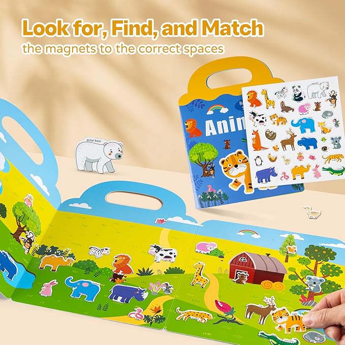 Magnetic Portable Playboard Insect Park Theme Reusable Sticker Book for Toddler, Refrigerator Magnet Educational Learning Toys Travel Stickers Activity Books for Kids Girls Boys Age 3+ Birthday Gifts