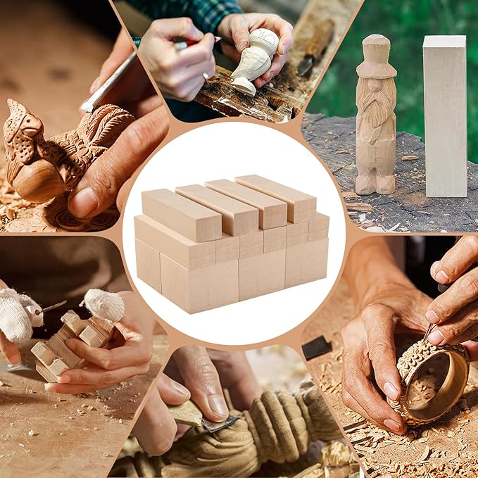 Basswood Carving Blocks, 18 Unfinished Wood Pieces, Whittling Blocks with 2 Sizes