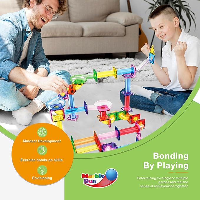 PicassoTiles 120pc Magnetic Tile Marble Run Set STEM Construction Toy with Track Building Blocks Educational Learning Compatible for Brain Development Creativity Coordination Kids Age 3 Plus PTG120
