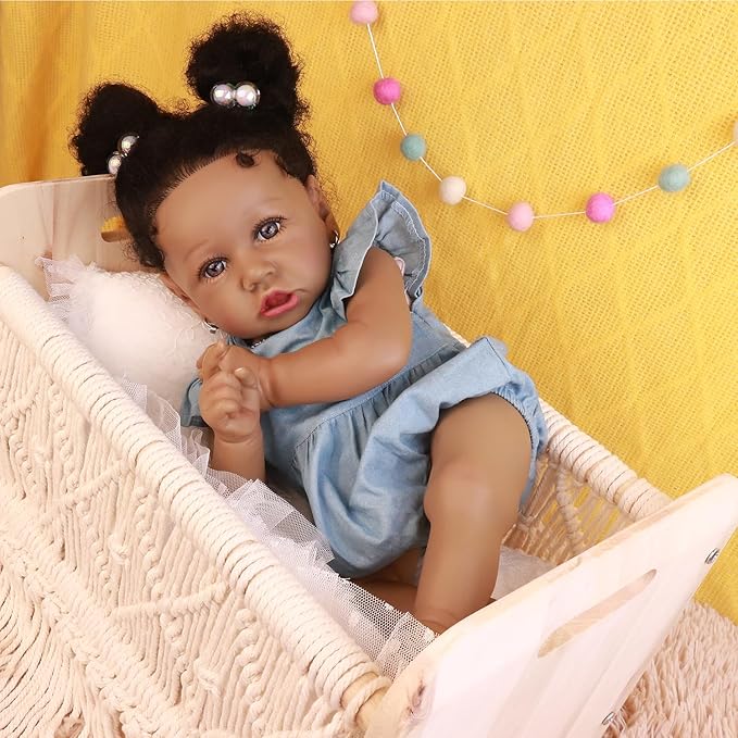 HOOMAI Lifelike Reborn Baby Dolls with Soft Body African American Realistic Girl Doll 22.8 Inch Best Birthday Gift Set