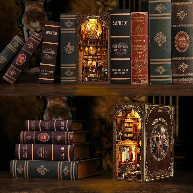 Book Nook Kit - DIY Miniature Dolls House Kit with Furniture and LED Light, 3D Puzzle Wooden Art Bookends, Model Kits for for Adults and Teens (Royal Tailor Shop)