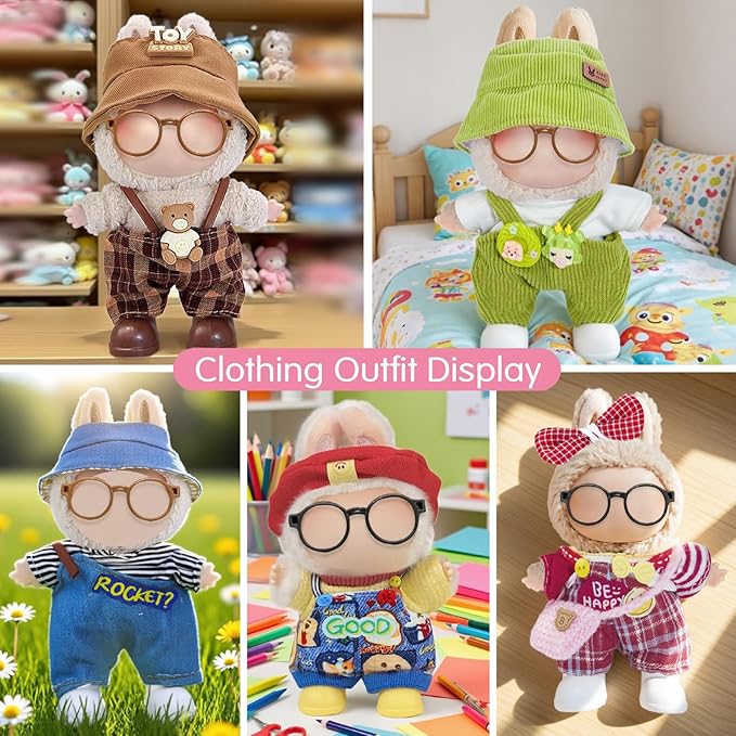 Doll Clothes Set for Labubu 15cm/17cm, Stylish Outfits with Hat & Accessories, Cute Fashion Doll Clothing for Boys & Girls (No Doll Included)