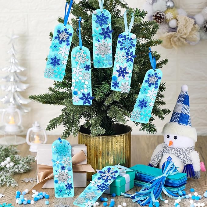Resholder 490 Pcs Winter Crafts Kits DIY Winter Snowflake Bookmark Ornaments Christmas Snowflake Bookmark Craft with Stickers, Arts and Crafts for Home Party Favor Holiday Activities