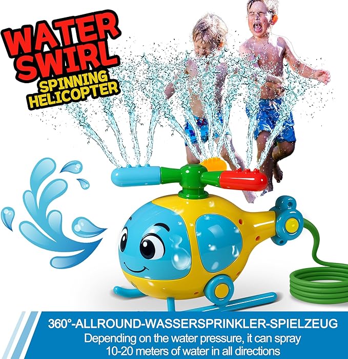 Sprinkler for Kids Outdoor Water Toys, Helicopter Kids Sprinkler Toys, Water Powered for Yard, Lawn & Garden – Water Play for Summer Outside Fun for Girls Boys Ages 3-12, Ideal Birthday