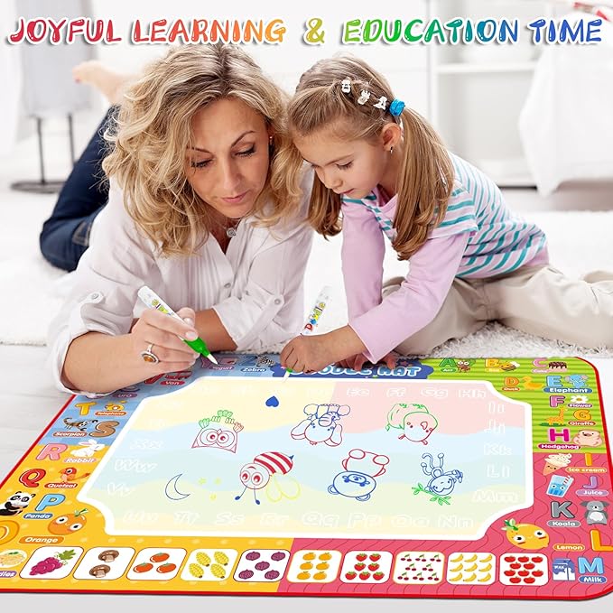Water Doodle Mat 32 x 24 Inches Kids Water Painting Doodle Drawing Mat Toy Writing Free Coloring Extra Large Magic Educational Toys for Boys Girls Age 3 4 5 6 7 8 Year Old Christmas Birthday Present