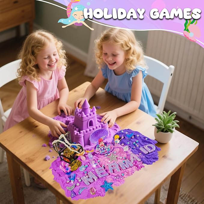 Bbiamsleep Mermaid Sensory Bin, Ocean Sand Kit with Color Sand Mermaid Sensory Kit for Birthday Party