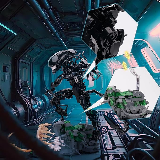 Xenomorph Building Set, MOC Alien Action Figure Kit Compatible with Lego, Horror Sci - Fi Collectible Model Figure & Detailed Base for Adults Kids Birthday for Movie Fans Aged 8+ 958PCS