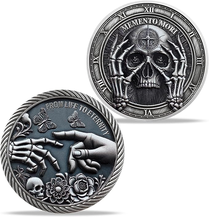AtSKnSK Memento Mori Coin Momento Mori Coin Skull Coin Stoic Gifts Memento Mori Calendar Living Memento Mori Amor Fati Coin (Facepalm Skull)