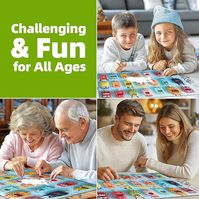 500 Piece Puzzles for Adults Funny Colorful Monster Ice Cream Jigsaw Puzzles 500 Pieces Cute Food Family Puzzle Challenging Family Puzzle Games Gift for Adults (21"x15")