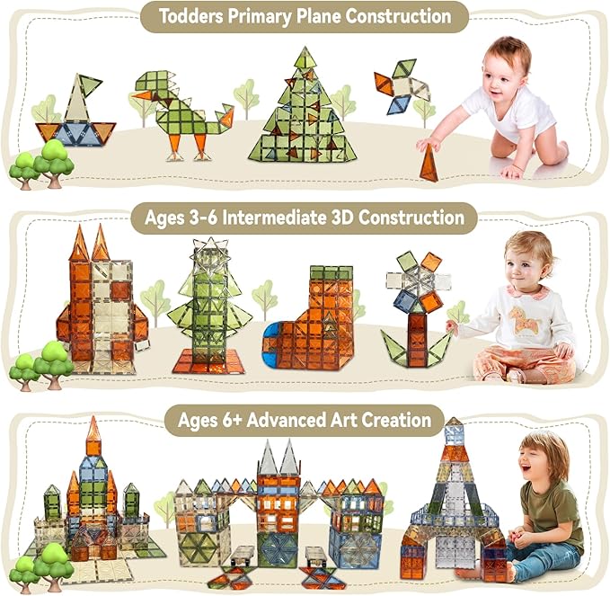 Magnetic Tiles, 100PCS Magnetic Blocks for Kids, 3D Diamond Magnet Tiles Building Blocks for Toddlers, Construction STEM Magnet Toys Gift for 3+ Year Old Boys and Girls