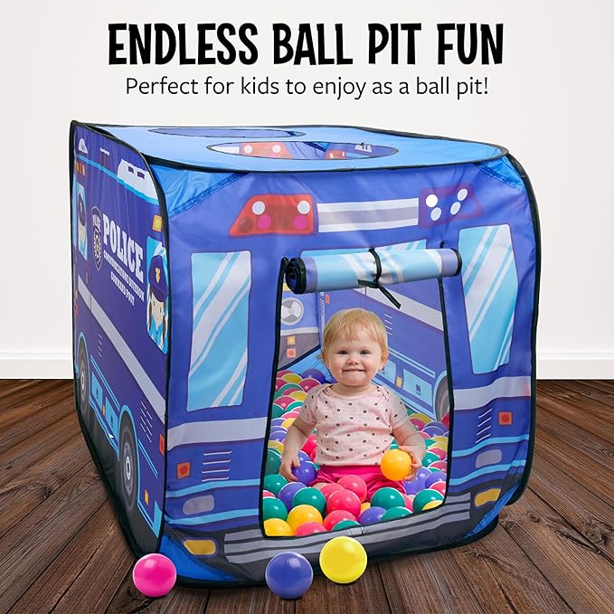 Playbees Police Car Pop Up Play Tent with Sound Button Super Hero Playhouse for Interactive Fun Play Toys & Gifts for Kids Toddlers Boys Girls Pop Up Car Tent Foldable Quick Setup - Indoor & Outdoor