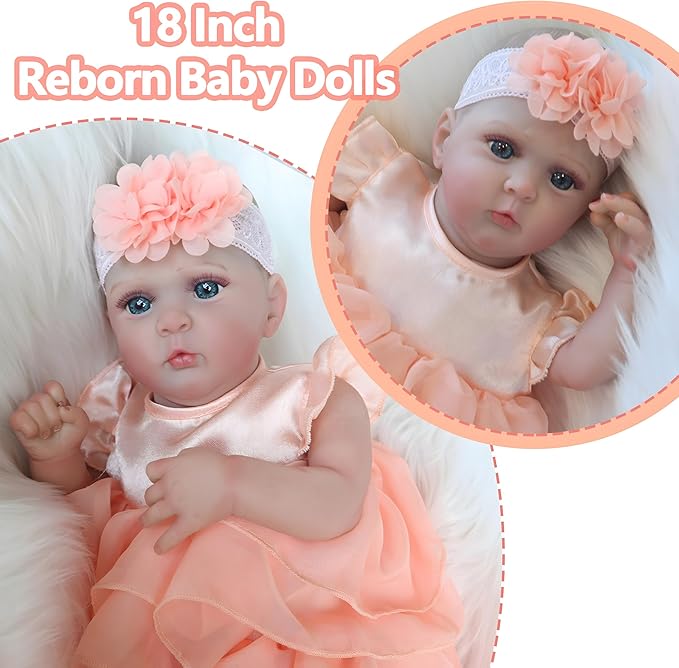 Realistic Reborn Baby Dolls-18 Inch Real Life Baby Dolls Girl Lifelike Baby Doll with Accessories for 3+ Years Old (Orange)