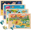 Puzzles for Kids Ages 4-6, 4 Packs 24 Piece Wooden Jigsaw Puzzle for Toddlers 5-8, Preschool Educational Puzzle Boards Toys Gifts for 4 5 6 7 8 Boys Girls