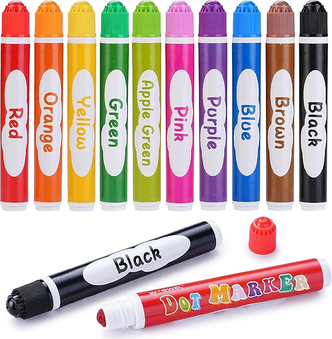 Dot Markers, 10 Colors Washable Dot Paint Markers for Toddlers Kids Preschool, Bingo Daubers Supplies, Painting Art and Crafts Kits Coloring Set, for Class Valentine Gift Art Party
