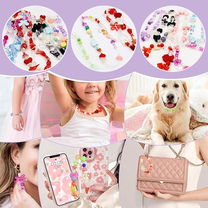 RYKOMO 300-360PCS Acrylic Beads, Cute Assorted Kawaii Aesthetic Beads for Jewelry Making, DIY Bracelet Necklace, Phone Lanyard (10 Candy Colors)