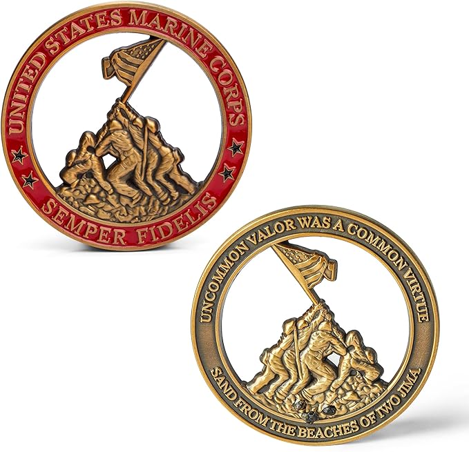Marine Corps Iwo Jima USMC Challenge Coin with Actual Sands of Iwo Jima - Marine Corps Gifts Disabled Vet Owned Business - Iwo Jima Coin