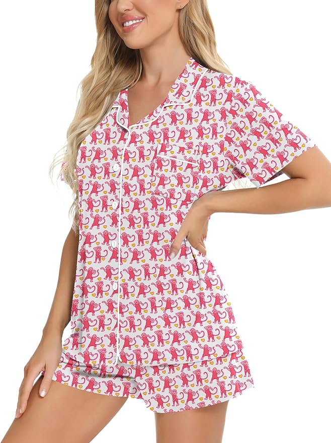 SWOMOG Womens Button Down Pajamas Set Short Sleeve Sleepwear Bride Soft Pj Lounge Sets XS-3XL