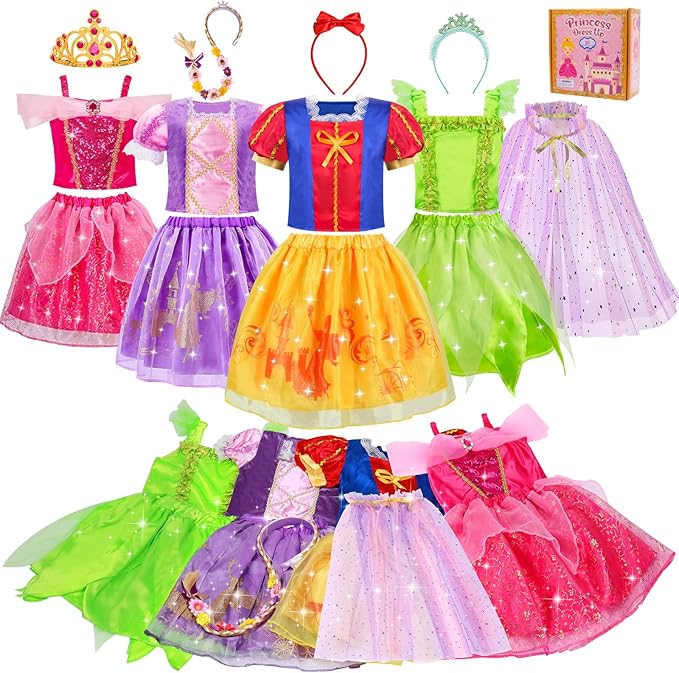 Meland Princess Dress Up - Dress Up Clothes for Girls with Toys,Christmas Birthday Gift for Toddler Girls 3,4,5,6,7,8 Years