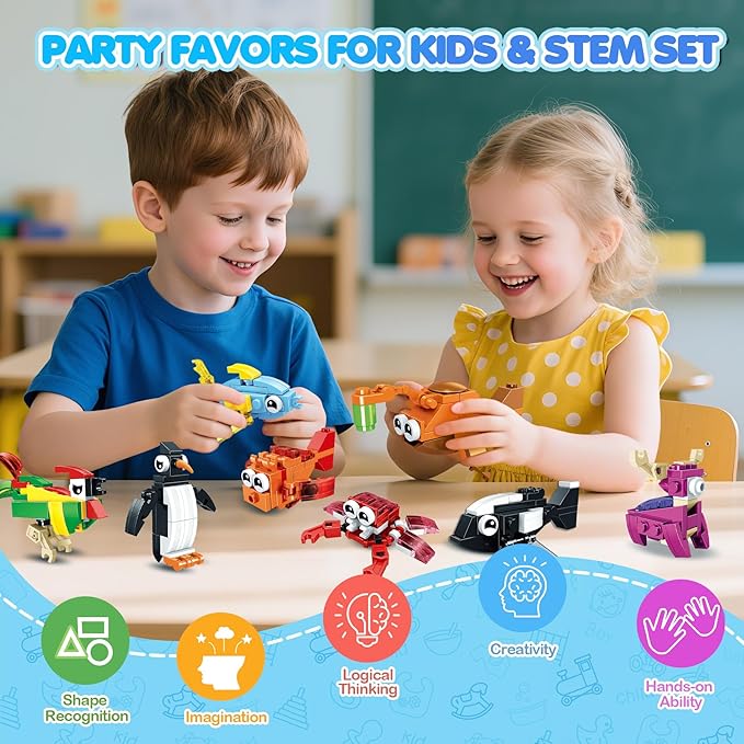 24 Pack Party Favors for Kids, Ocean Animals Building Block Sets, Small Building Bricks Toy for Goodie Bags Stuffer Classroom Prizes, Christmas Birthday Gift for Boys Girls Ages 6-12
