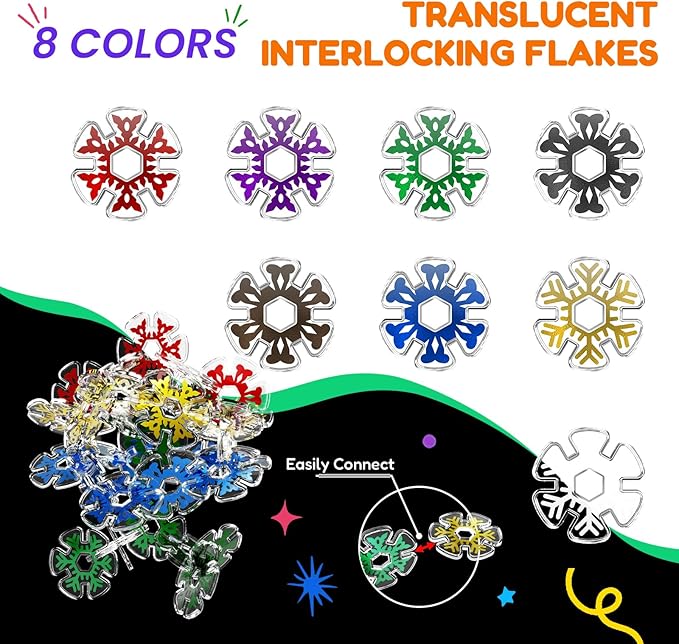 Building Chips of Snowflakes, Translucent Interlocking Discs Toy, Learning Construction Block Toys, 240PCS STEM Brain Development Playset for Girls and Boys Aged 4+