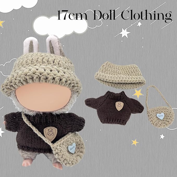 2025 New Clothes for Doll, Handcrafted Crochet 3-Piece Outfits Set for 5.91-6.7 in (15-17cm) Dolls, Cute Accessories for Doll, Stylish Outfit for Boys Girls Birthday Collectors
