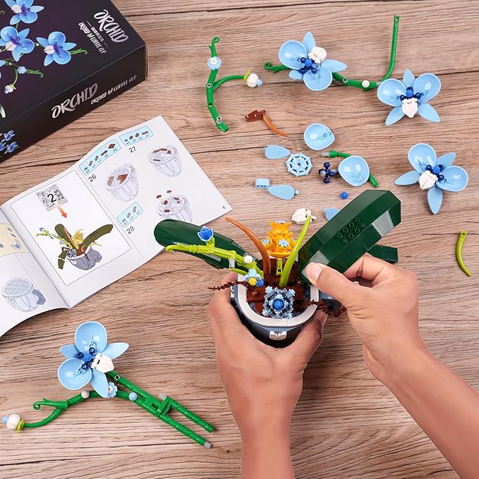 Ideas Blue Orchid Ideas Flowers Building Block Set，DIY Home Decoration Kit for Adults，Compatible with Lego Flowers Home Decor Gift for Mother's Day, Valentine Day, Birthday, Christmas Day - 567PCS