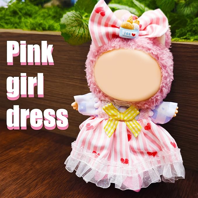 17cm Doll Clothes Set, Cute Girls Doll Outfits Set , 3 PCS Pink Love Princess Dress Outfits Exquisite Accessories