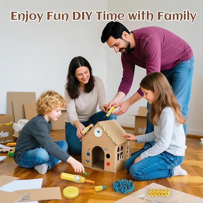 Cardboard Craft Tools For Kids-childrens cartons cutting，Cardboard Construction Tool Kit for Family And Classroom DIY Creativity Projects,71PCS STEM Educational Toy Birthday Gift for Boys Girls 6+