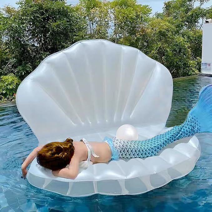 Zcaukya Inflatable Seashell Pool Float, Giant Clam Air-Filled Toys with Pearl Ball for Kids Birthday Party Swimming Pool Summer Beach Party Mermaid Ocean Theme Party Decor