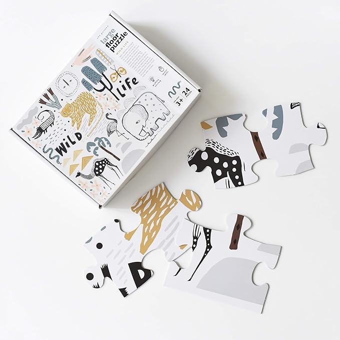 Wee Gallery Floor Puzzle, 24-Piece Jumbo Jigsaw Puzzles for Toddlers, Early Learning Activity, Cognitive and Fine Motor Skills Development, Learning Toys for Toddlers, Wild Life