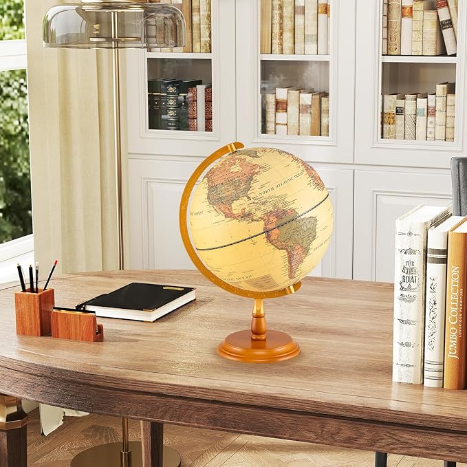 Goplus 12 Inch Illuminated World Globe, Antique Light up Rotating Globe Night Lamp with Wooden Stand, Geography Educational Desktop Decoration for Kids Adults Home Office School (Antique-Bronze)