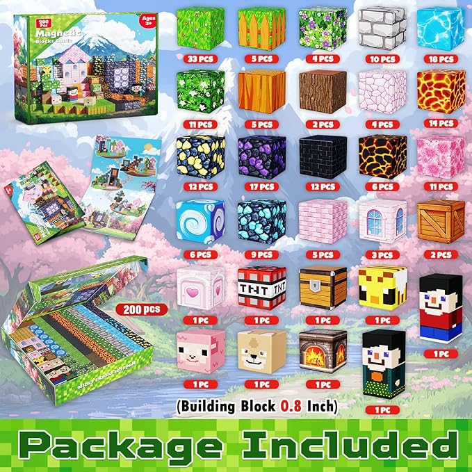 Goody King 200PCS Magnetic Building Blocks - Forest & Volcano Adventure Set, STEM Learning Toys for Kids Ages 3+, Strong Magnets, Creative Play, Gift for Boys & Girls