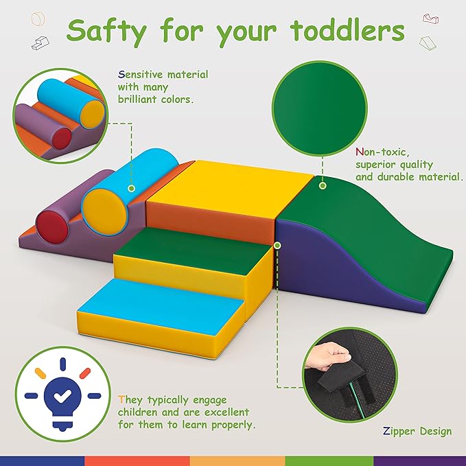 TOLEAD Toddler Foam Climbing Set Indoor - Kids Climb & Crawl Soft Activity Playset - Toddler Climber Gymnastics Equipment for Walking in Balance