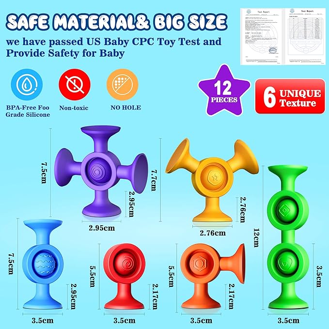 Baby Bath Toys Suction Toy - Toddler Bath Toys for Kids Ages 3+ Suction Cup Toys Sensory Fidget Toys Mold Free Bathtub Toys Window Airplane Travel Toys Christmas Stocking Stuffers for Boy Girl Gifts