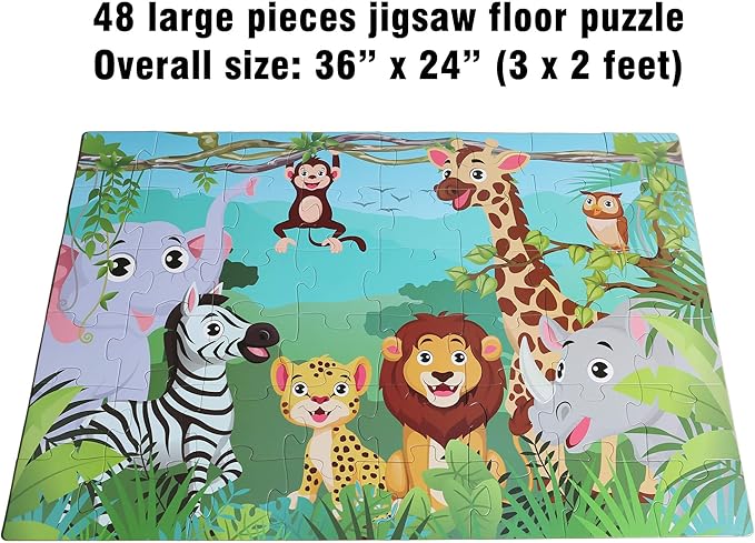 Animals Floor Puzzle for Kids 3-5: 48 Large Pieces for Children Ages 4-8 - Learning & Eductional Jigsaw Puzzle for Toddler's Gift & Family Activities