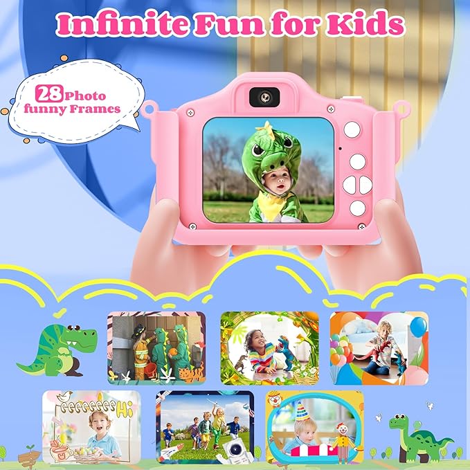 Kids Camera Toys for 3-8 Year Old Girls, 48MP Dual Lens 1080P Toddler Camera for Kids with 64GB SD Card, Kids Digital Video Camcorder Selfie Cameras Christmas Birthday Gifts
