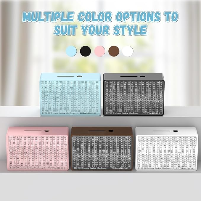 Wooden Money Saving Box, Cash Vault Savings Box for $10000 $5000 $3000 $1000 $800 $500 Target Money Saving Challenge, Reusable Money Box with Counter, Dry Erase Pen/Savings Trackers/Rubber Band-Blue