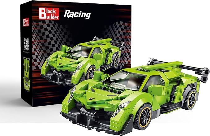 Block Builder Lambo Racing Car Building Block Set (348 Pieces). Racing Car Building Blocks for Kids and Adults