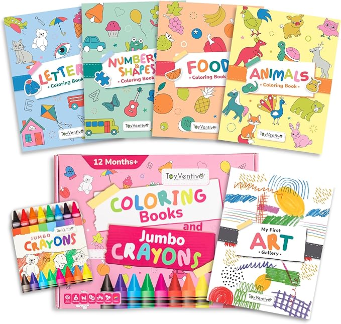 TOYVENTIVE Toddler Coloring Books & Crayons, Toys & Birthday Gifts for 1+,2,3,4 Years Old Girls, Toddlers & Preschoolers Ages One,Two,Three,Four year olds