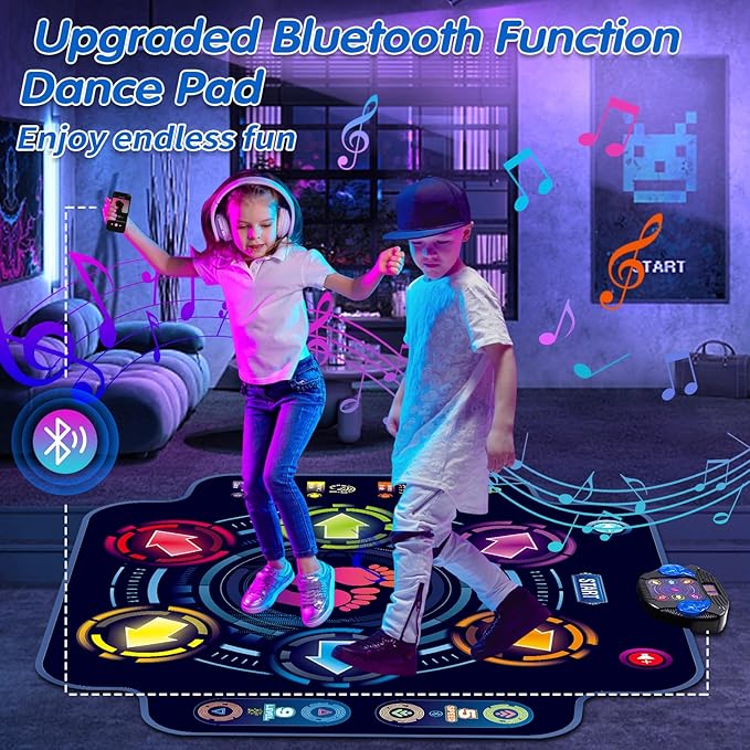 Kids Electronic Dance Pad with 6-Button & Wireless Bluetooth, Music Dance Game Mat with Built-in Music 9 Levels and 3 Modes, Birthday Gifts, Toys for Girls Ages 4-8, 8-12