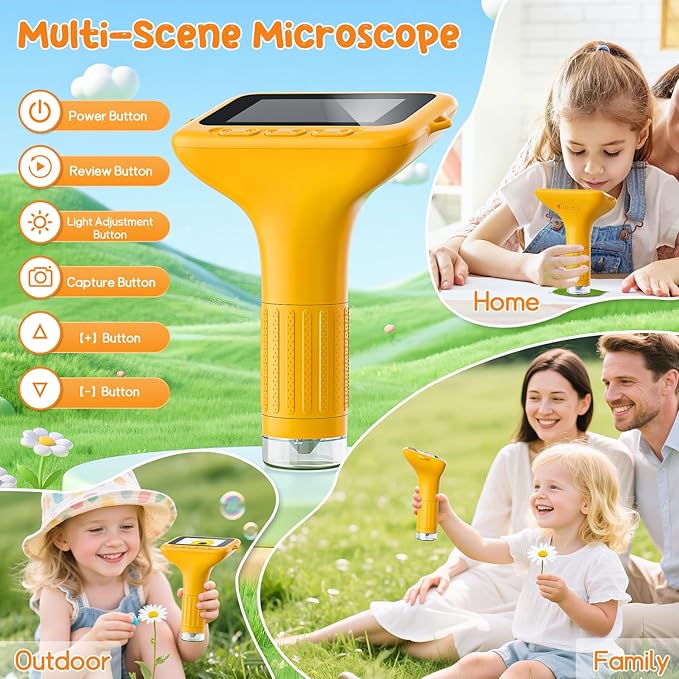 Digital Microscope for Kids, 3" Screen 1000X Handheld Microscope HD Pocket Portable Microscopes Camera, Science Edu Fun Birthday Gifts Toys for Ages 4-12 Children Students Boys Girls -Yellow
