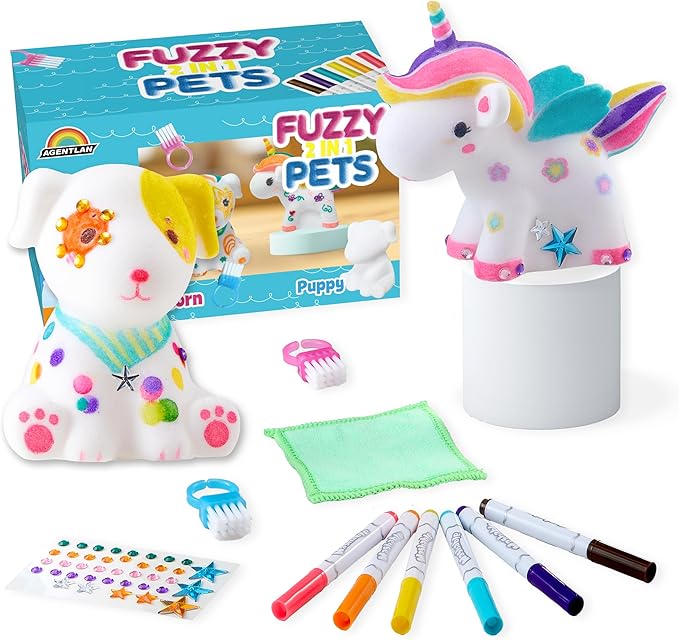 AGENTLAN Washable Pet Care Toy Set, Coloring Animal Craft, Paint Arts & Crafts Kits with Dog and Unicorn, Creative Coloring Activity Toys, Reusable Gifts for Girls and Boys Ages 3 4 5 6 7 8 9