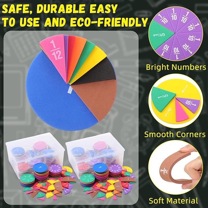 15 Sets Fraction Circles Fraction Manipulatives for Preschool Elementary School Educational Math Learning Manipulatives for Teacher Bulk with Storage Box