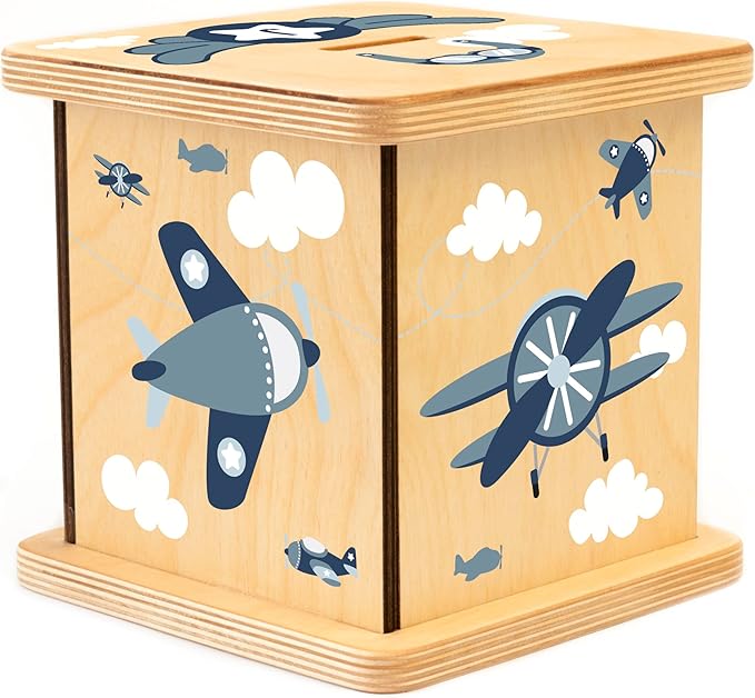 Wooden Piggy Bank for Kids and Adults, Personalized Gift Handmade in USA by BloomOwl, Custom Piggy Bank, Personalized Banks for Kids, Gifts for Baby Boys and Girls (Airplane)